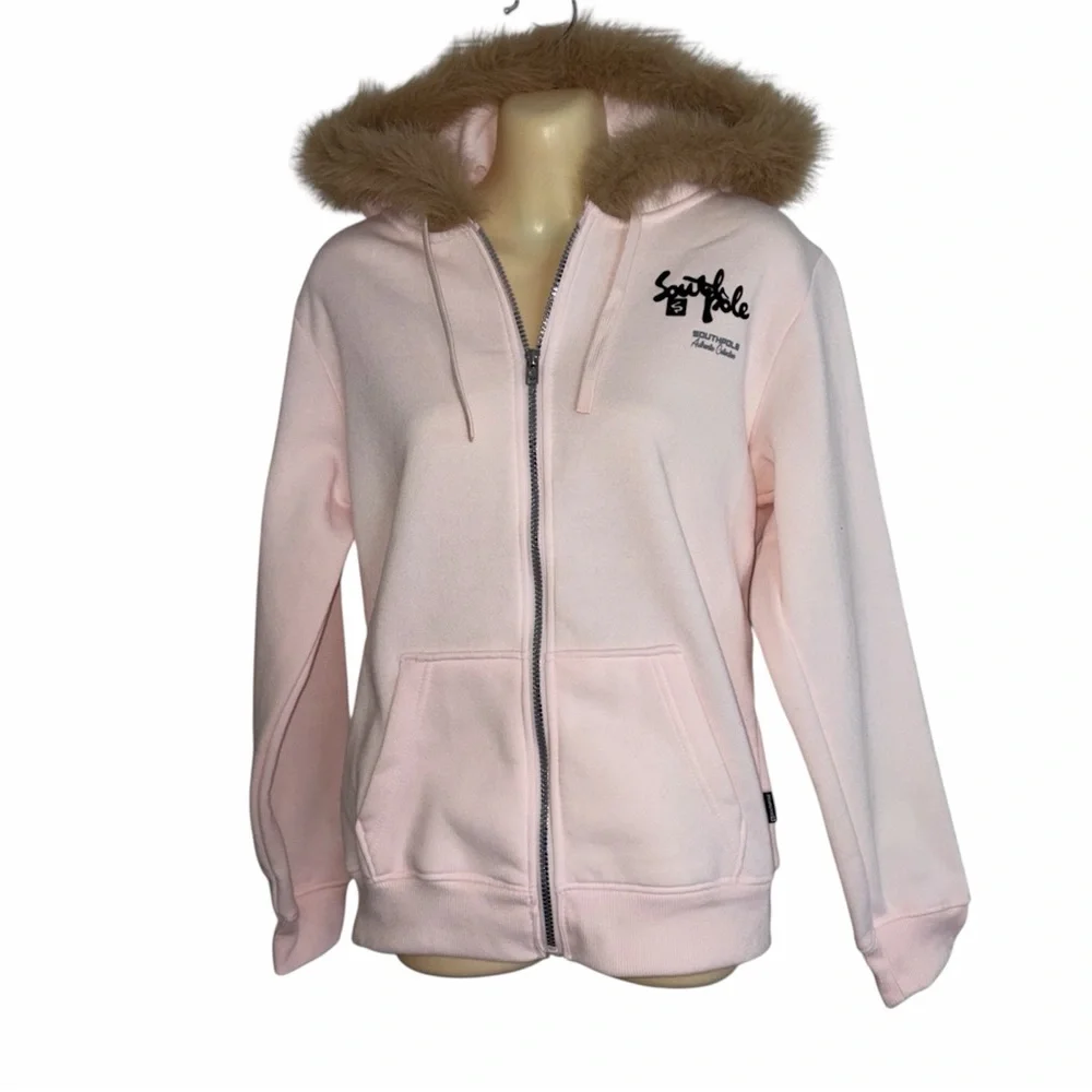 NTW Southpole Legacy Pink Zippered Faux Fur Trimmed Hoodie MED - Picture 1 of 9